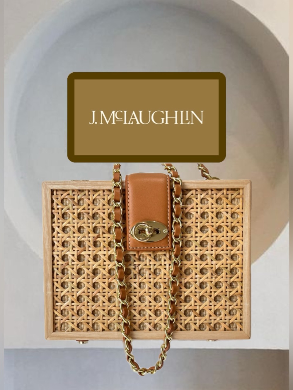 J. McLaughlin Eugenie Wicker Crossbody Handbag Turn-Look In Wooden Natural